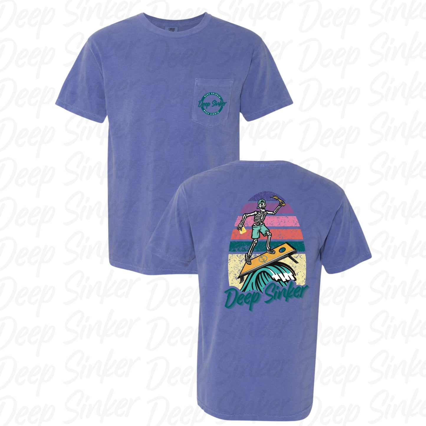 Cornhole Surfer Pocket Tee (Flo Blue)